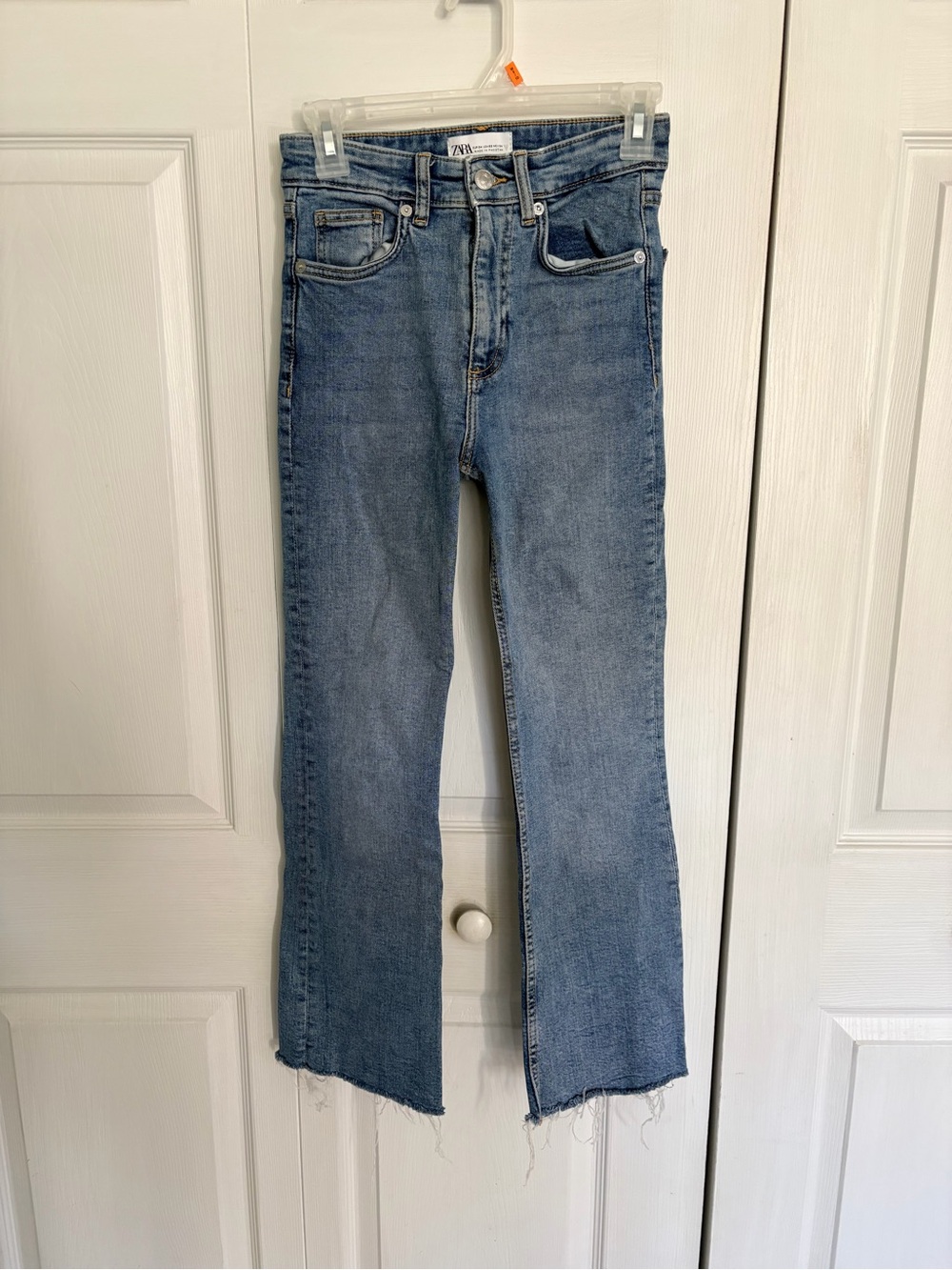 ZARA High-Rise Straight Crop Jeans in Light Blue